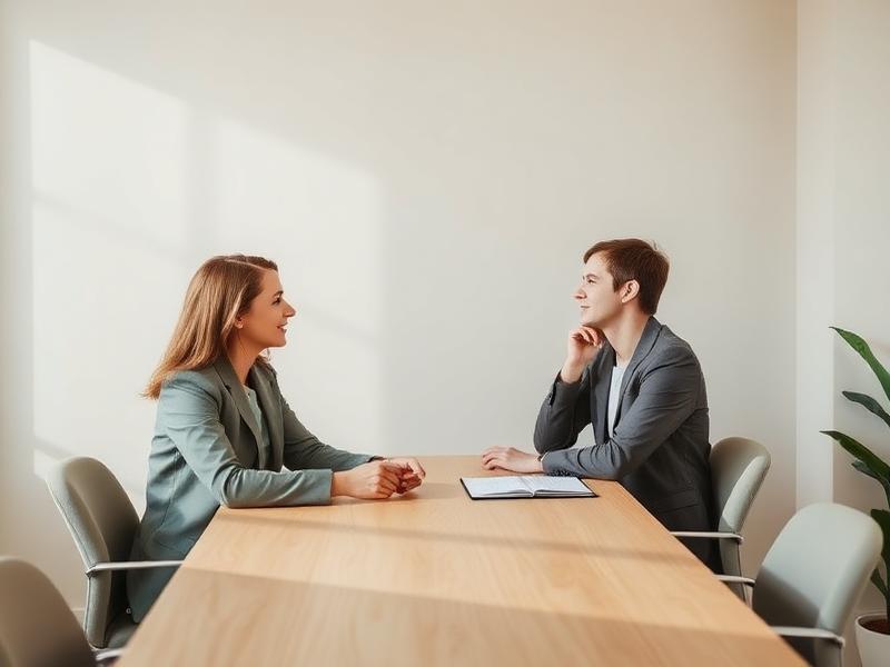 Two professionals meeting in a bright modern office