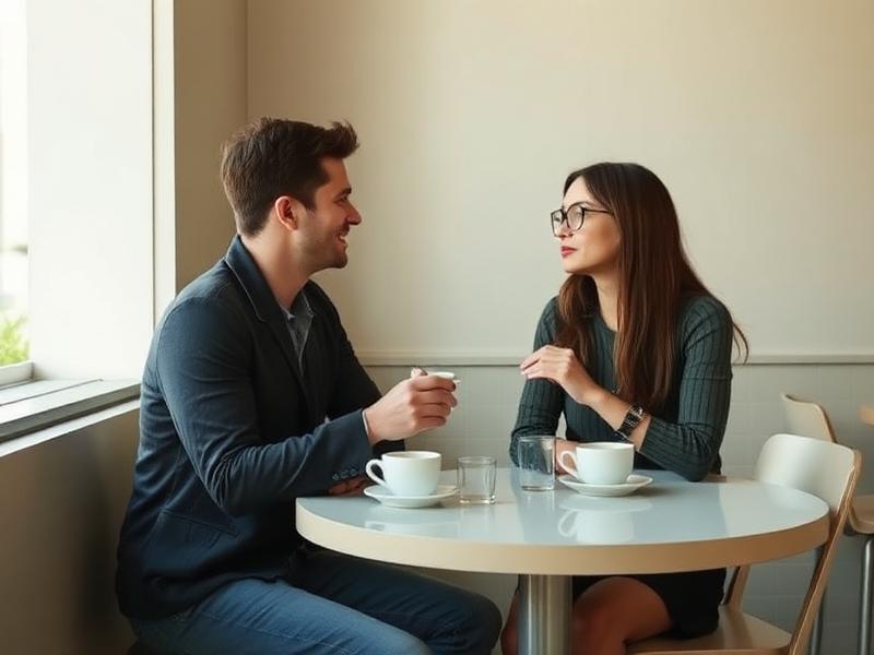 Two people talking over coffee