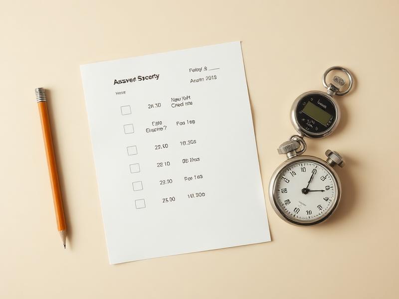 Exam answer sheet, pencil and stopwatch on a desk